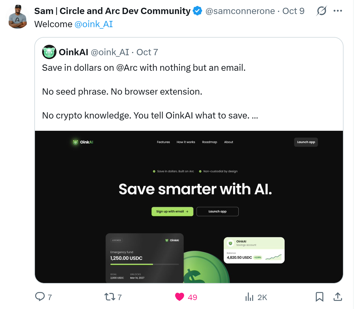 Post by Sam | Circle and Arc Dev Community (@samconnerone)